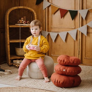 Toddler nursery linen floor cushion - Children&#39;s linen pouffe - Floor pillow for kids - Kids bean bag stuffed