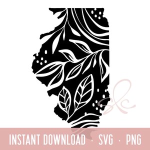 Staat Illinois SVG, PNG, gesneden bestand, bloemen, IL, Midwest, gebladerte, modern, direct downloaden, digitaal