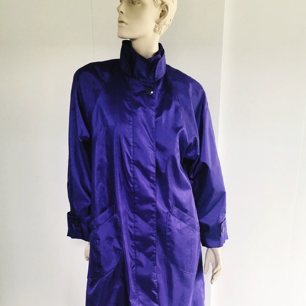 1980s Purple Maxi Coat, Size Large, Purple 'Forecaster of Boston' Trench, 80s Power Dressing, Purple Rain, Shoulder Pads