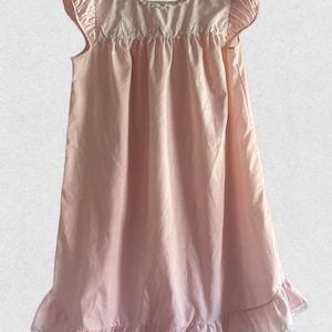 Vintage Pink Nightgown, Size L, Midi Length Pastel Pink Nightie with Floral Embroidery and Lace Trim