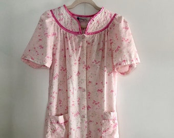 Vintage Pink Nightgown, Size M, Barbiecore Sleepwear, Floral Housedress, Vintage Loungewear, Nightie, Lingerie