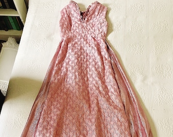 Vintage Pink Prom Dress, Sparkly Pink Dress, Size M, Pink 1960s Foral Gown, Glitter Pink Barbiecore, Wedding Dress, Vintage Pink Prom Dress