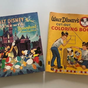 Two 1950s Disney Coloring Books, Mickey Mouse Club Cut-Out Coloring Book & Walt Disney Presents: Disneyland Coloring Book, Gift