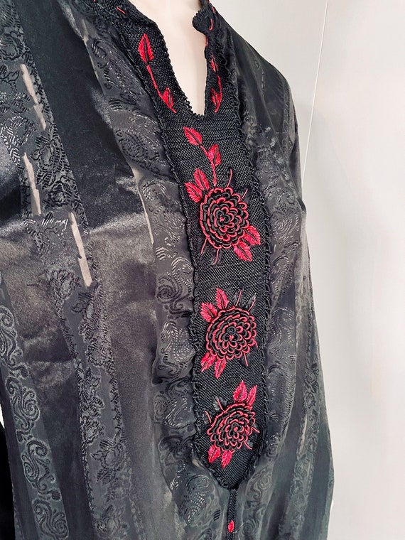 Vintage Maxi Dress, Black With Red Roses, 1980s W… - image 2
