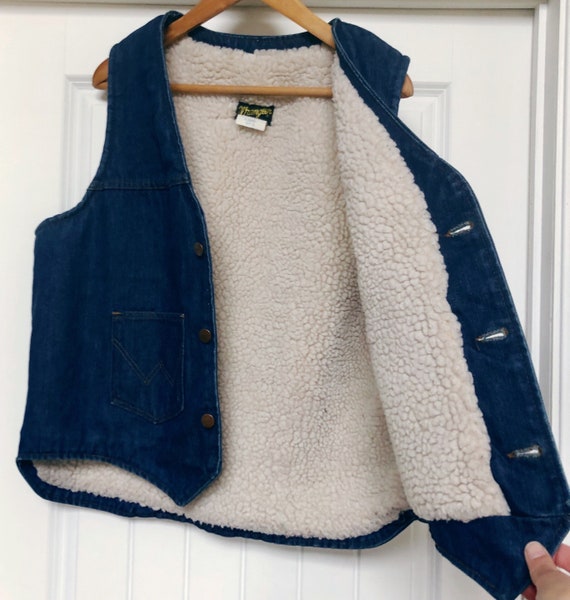 Mens Vintage Sherpa Denim Vest WRANGLER XL Outdoor