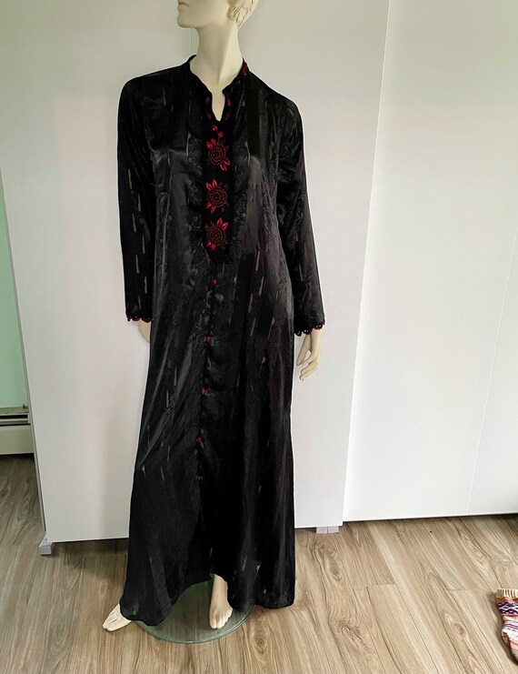 Vintage Maxi Dress, Black With Red Roses, 1980s W… - image 3