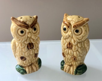 Vintage Owl Salt and Pepper Shakers - Crown-Art Nagoya Japan - 1970s Ceramic Owls