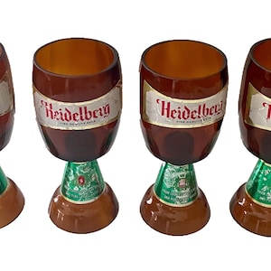 Vintage Beer Glasses, Set of 4 AMBER Beer Wine Goblets, 1970s Barware, Gift for Groomsmen, German Beer, Mancave Decor