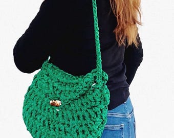 Vintage Emerald Green Crochet Purse: Boho Hippie Handbag