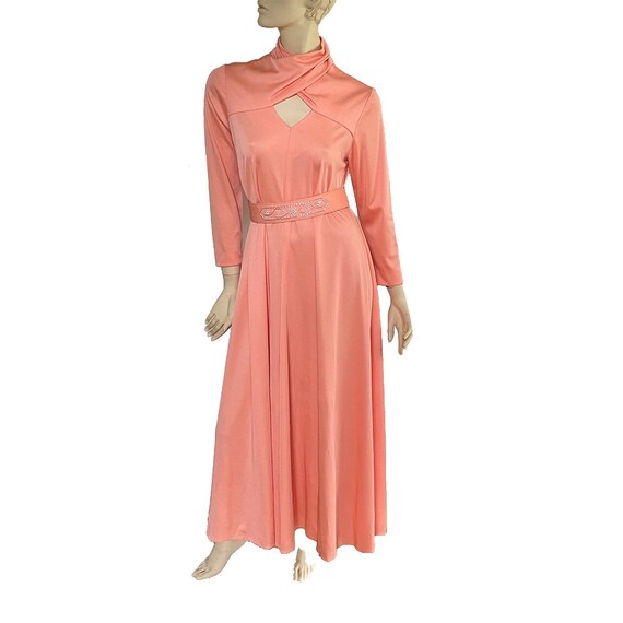 1970s Maxi Dress: Vintage Formal Gown With Beaded Belt, Size M