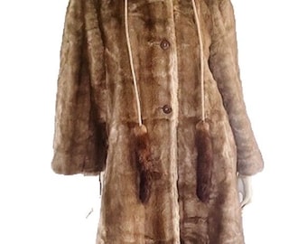 1970s Coat, Size M/L, Faux Fur Maxi Coat by Tissavel France, Warm Winter Midi Length Coat