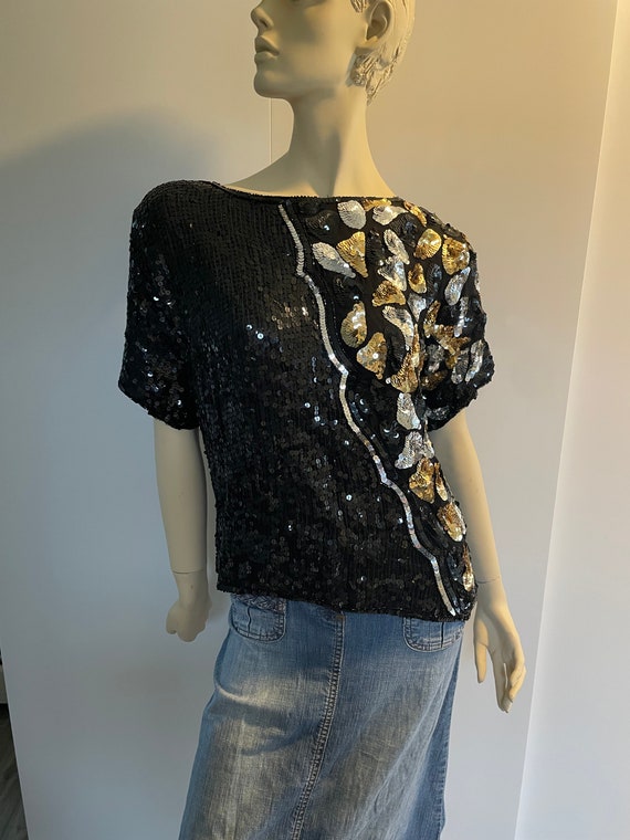 1980s Silk Sequin Top, Size M, 100 Percent Silk, … - image 8