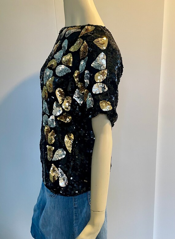 1980s Silk Sequin Top, Size M, 100 Percent Silk, … - image 9