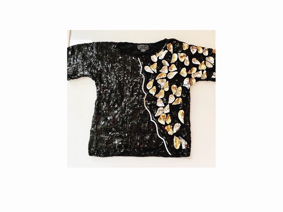 1980s Silk Sequin Top, Size M, 100 Percent Silk, … - image 2