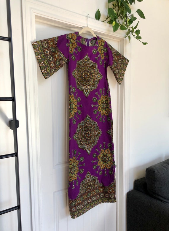 1970s Boho Dress, Size M, Bell Sleeves Caftan, Bo… - image 2