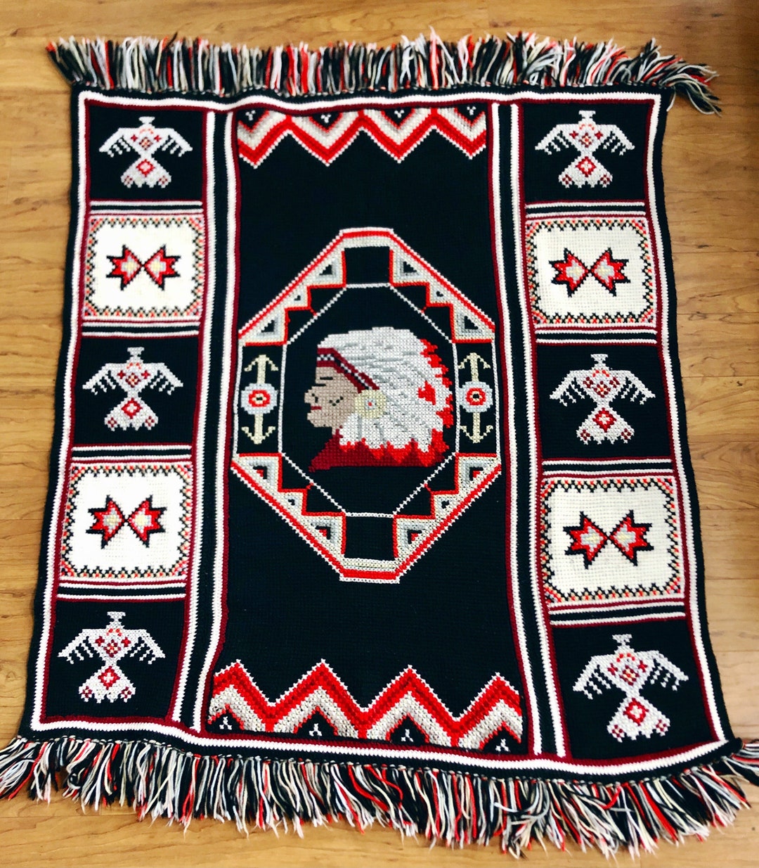 Wool Blanket Camp Blanket Vintage Cabin Decor Fringe Throw Etsy