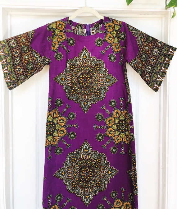 1970s Boho Dress, Size M, Bell Sleeves Caftan, Bo… - image 3