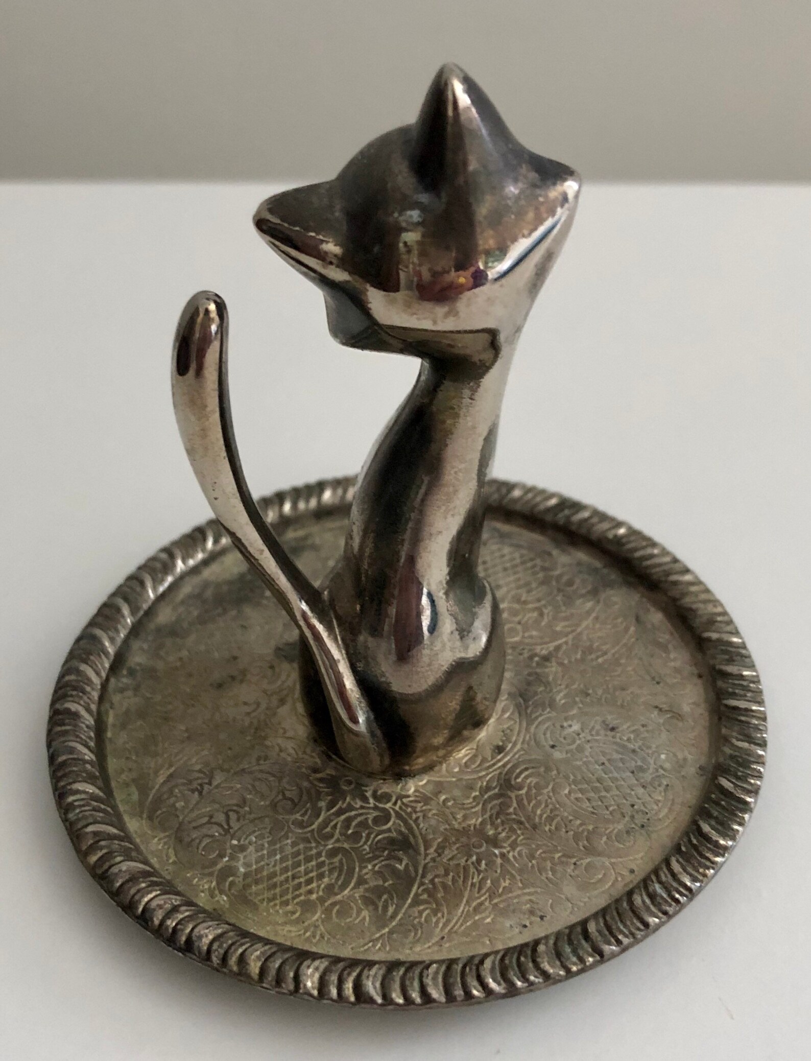 Vintage Cat Jewelry SilverPlated Ring Tray Kitty Cat Figurine Etsy