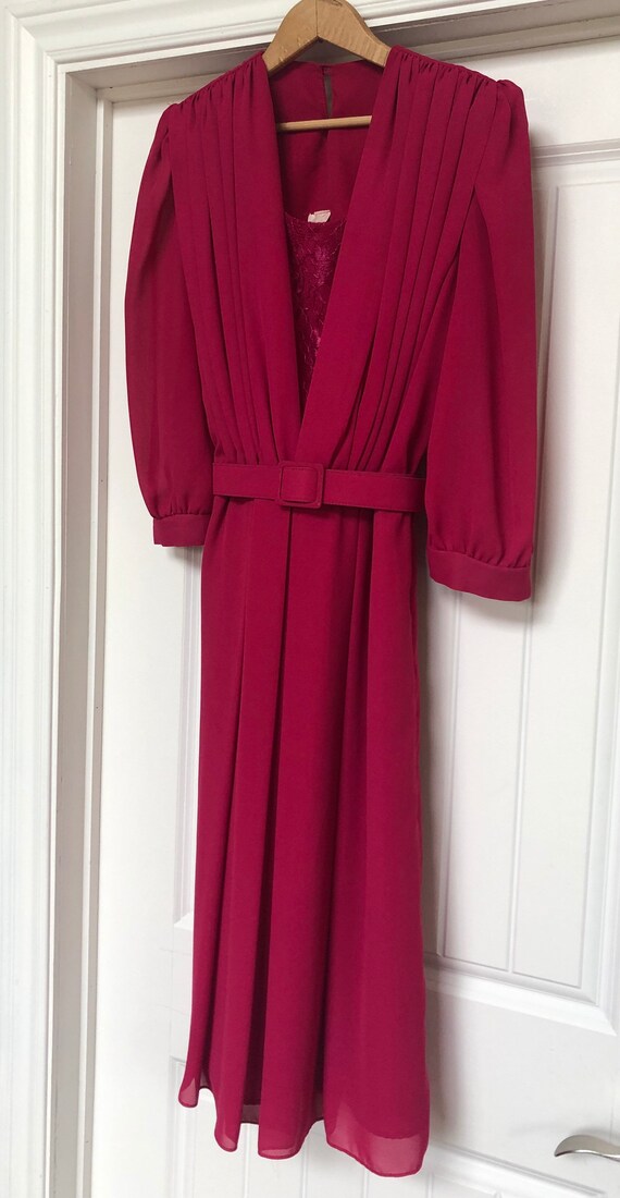 Vintage 1980s Hot Pink Dress Shoulder Pads Belt MI
