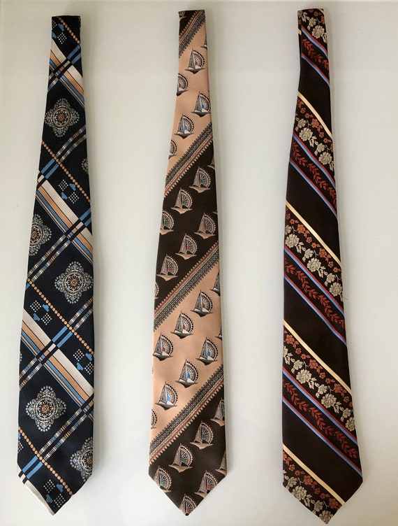Mens Vintage Suit Tie, Set of 1970s Mens Neckties, Pe… - Gem