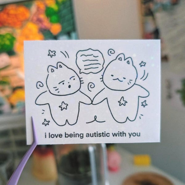 Me encanta ser autista contigo / vinilo impermeable kawaii, calcomanía de gato lindo, computadora portátil, diario, agendas, botella de agua