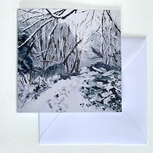 CARTE DE PAYSAGE FORESTIER D'HIVER - Carte de voeux beaux-arts, peinture de scène d'hiver, carte de Noël vierge, envoi direct, cartes de Noël