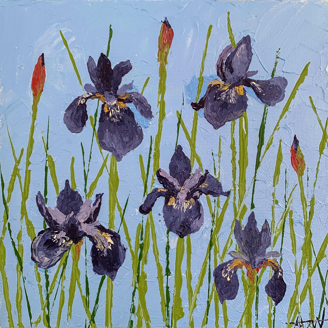 IRISES Painting Original Palette Knife Artwork, Impasto Acrylic Canvas ...