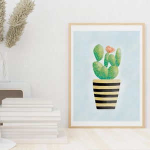 Wall Art Print Gift Home Decor Unframed 8.5 X 11 Housewarming Gift Art Print with Potted Cactus Home Decor Interior Design Art Print Gift