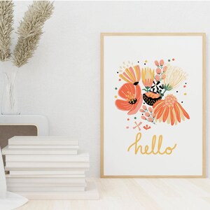 Wall Art Print Gift Home Decor Unframed 8.5 X 11 Housewarming Gift Art Floral Print Bedroom Art Hello