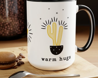 White Ceramic Black Handle, Cactus Mug, Gifts for Plant Lovers, Gifts for Cactus Lovers, Cactus Cup, Cactus Coffee Mug 15 oz, Cactus Tea Cup