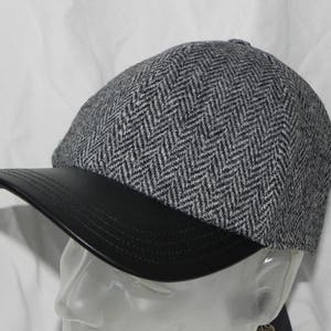 Heren Harris Tweed baseballpet, leren klep