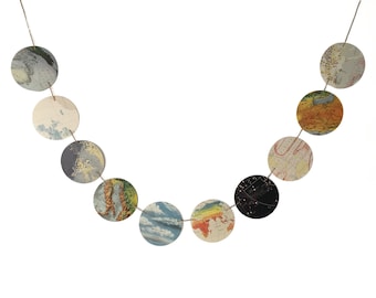 Atlas print bunting - paper circle garland, world map wall art, perfect nursery decor