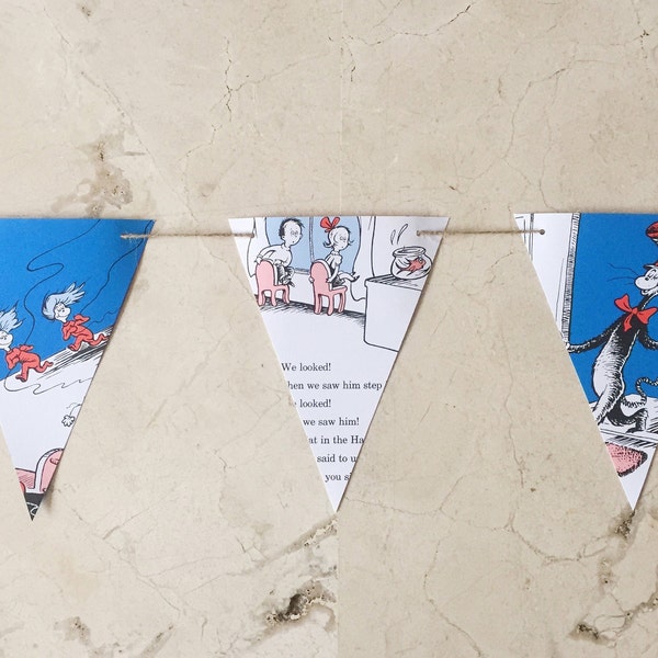 Dr Seuss garland - kids book shelf favourite with 10 triangle flags, perfect for a booklover or nursery decor