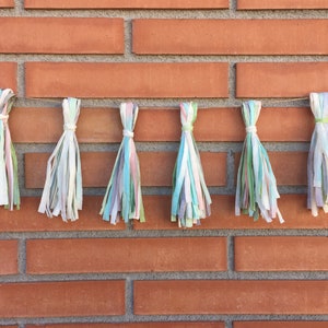 Rainbow tassel bunting - paper garland with 10 large handmade tassels