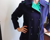 Women 39 s Vintage Navy and Kelly Green Peacoat Mackintosh Peacoat
