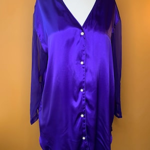 Purple Vintage Victoria&#39;s Secret Gold Label Satin Nightshirt / Sheer Sleeves / Size Medium-Large