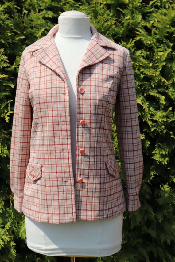 Vintage Plaid Jacket / 1960's Polyester Blazer in… - image 2