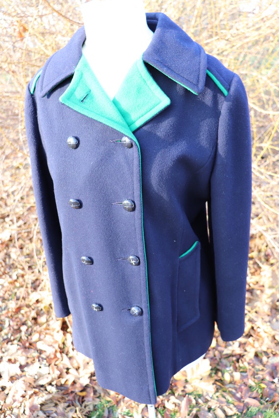 Women's Vintage Navy and Kelly Green Peacoat / Mac