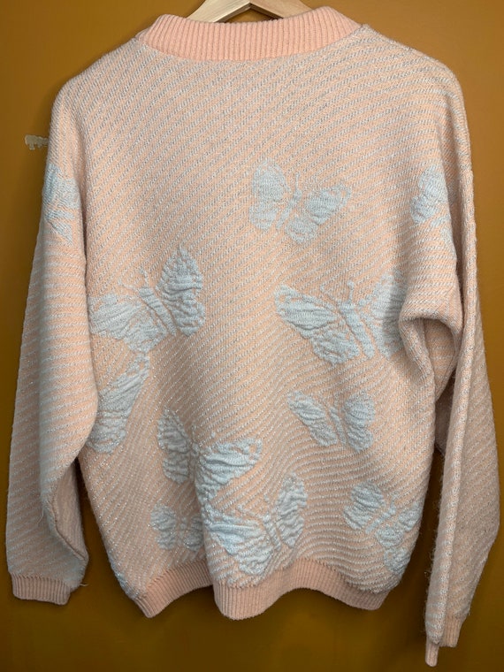 Butterfly Sweater in Sparkly Pink and White / Tea… - image 9