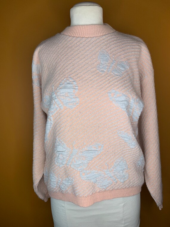 Butterfly Sweater in Sparkly Pink and White / Tea… - image 2