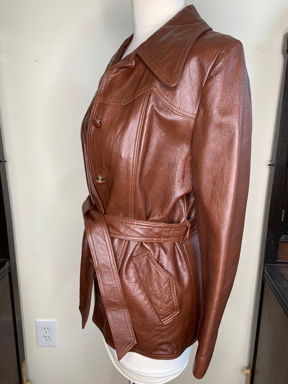 Brown Pleather Jacket with Belt / Faux Lather / … - image 6