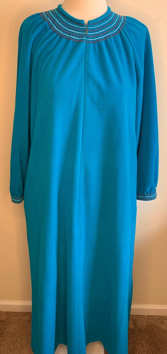 Vintage Vanity Fair Robe in Turquoise/ Small / Zip