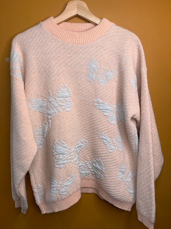 Butterfly Sweater in Sparkly Pink and White / Tea… - image 8