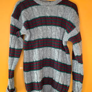 Authentic Vintage Shetland Wool Cable Knit Sweater - Men&#39;s Retro Striped Pullover / Size Medium