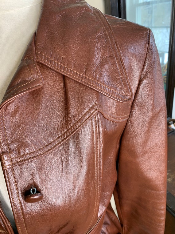 Brown Pleather Jacket with Belt / Faux Lather / … - image 8