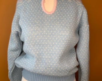 Blue, Pink and White Wool Sweater / Alps Merrimac Valley New England / Size Medium