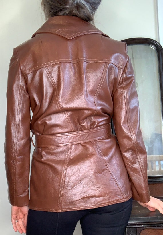 Brown Pleather Jacket with Belt / Faux Lather / … - image 2