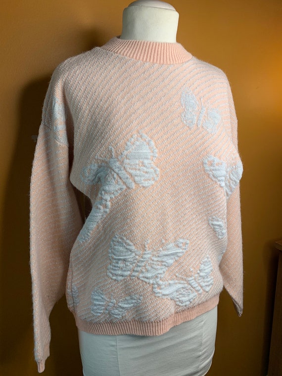 Butterfly Sweater in Sparkly Pink and White / Tea… - image 7