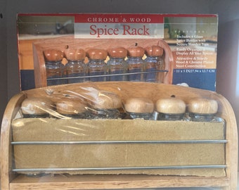 Vintage *New in Box* Chrome & Wood Spice Rack