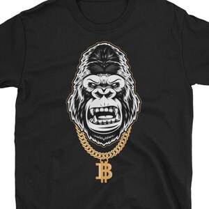Bitcoin Gangster Gorilla / Cryptocurrency Coin Lovers / Ethereum Litecoin Gift Things / Funny Joke Parody Ape / Short-Sleeve Unisex T-Shirt
